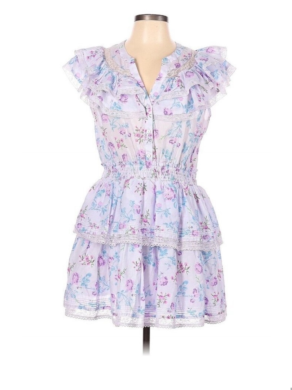 LoveShackFancy Lavender Floral Ruffle Mini Dress - Picture 3 of 11